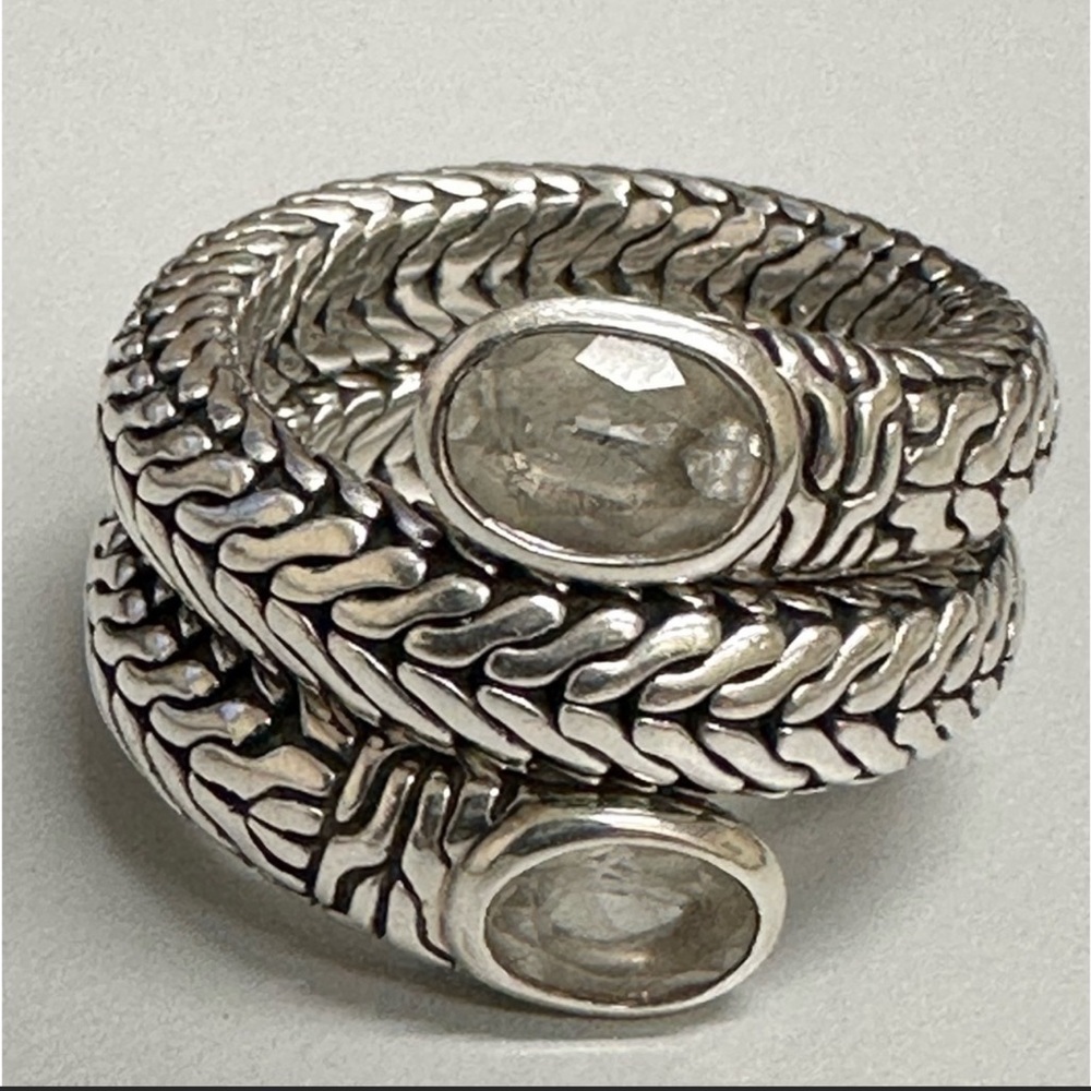 John Hardy 925 Silver designer batu coil ring with white topaz Size 6.5